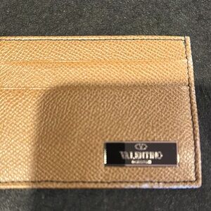 Valentino Beige Card Holder with Metal Logo NEW